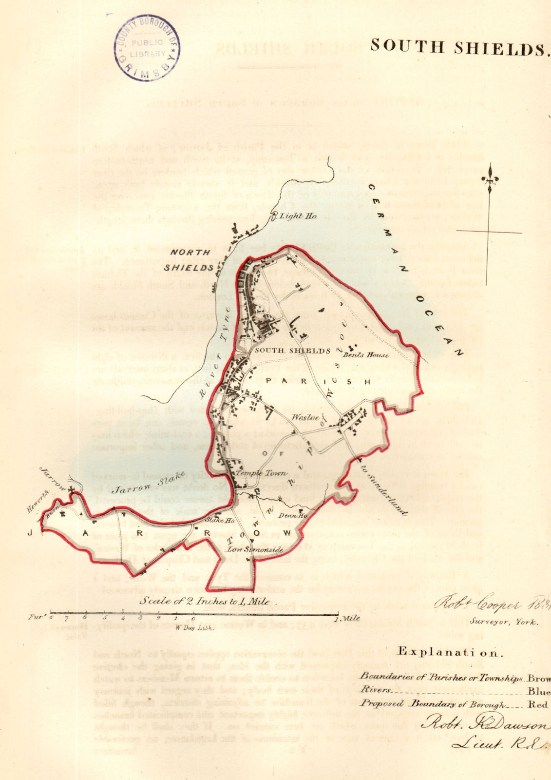 SOUTH SHIELDS town/borough plan for the REFORM ACT. Durham. DAWSON 1832 map